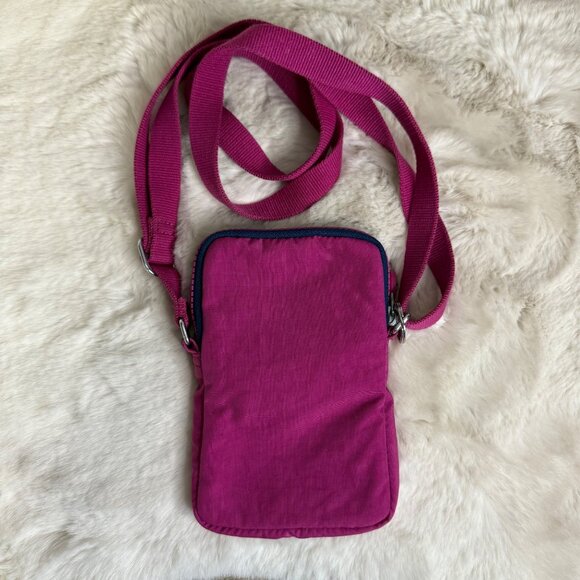 Kipling Fuchsia Nylon Adjustable Crossbody Mini Bag With Logo Embossed Front - Picture 2 of 9